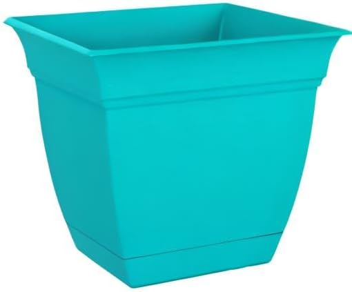 The HC Companies Eclipse Square Plastic Planter w/Attached Saucer - Outdoor & Indoor Plant Pot with Drainage Holes - Lightweight, UV-Resistant Plastic Pots for Plants (8" Teal, Pack of 1)