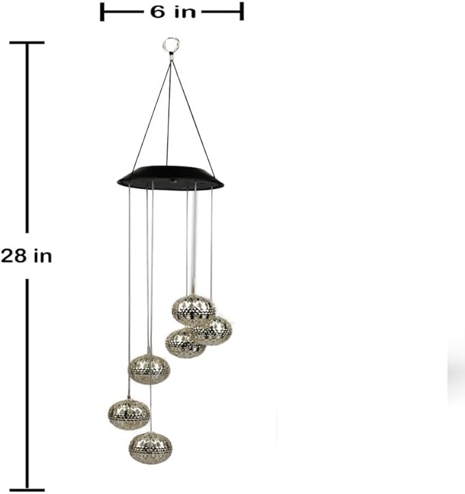 Solar Metal Orb Wind Chime Mobile - Rainbow Color Changing LED Lights, Outdoor, Weather Resistant - for Home, Garden, Decoration, Trees, Patio, Deck