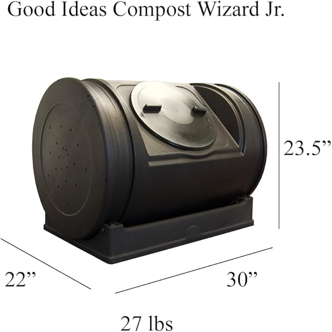 Good Ideas Compost Wizard Jr 7 Cubic Feet Outdoor Home Garden Compost Bucket Storage Container with Carrying Handles, Black