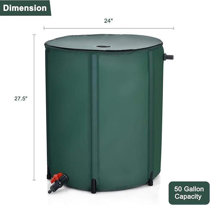 Happygrill 53 Gallon Collapsible Rain Barrel, PVC Rain Water Collection Barrel with Spigot Water Storage Container & Top Mesh, Portable Rain Barrels to Collect Rainwater from Gutter for Garden Lawn