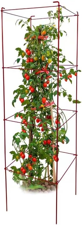Tomato Cages 6 Packs 46 Inch (H) Plant Stand with 164 Feet Twist Ties, Heavy Duty Garden Plants Support for Tomatoes, Cucumber, and Other Climbing Plants (Red)