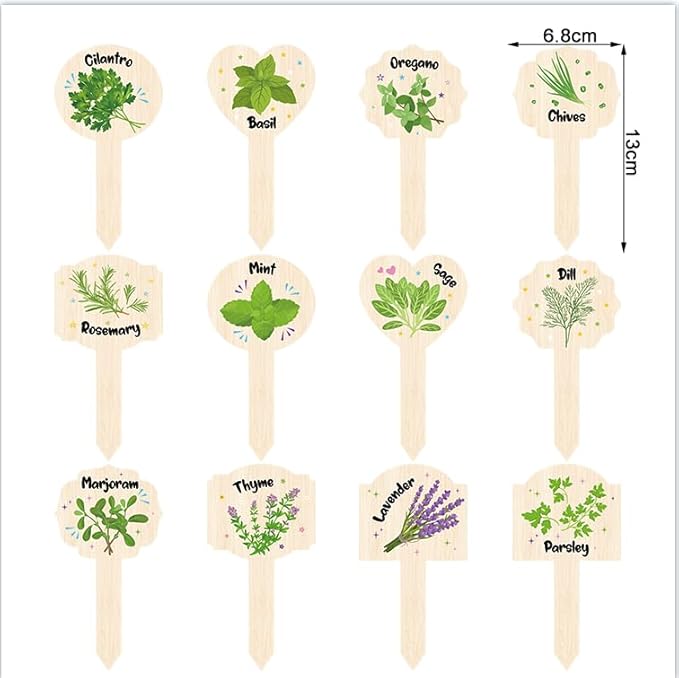 24 Pcs Acrylic Plant Labels Wood Grain Herb Garden Signs Plant Stake Markers Plant Tags with Names for Indoor Outdoor Gardens Herbs Seedlings Nursery Plants Decorations