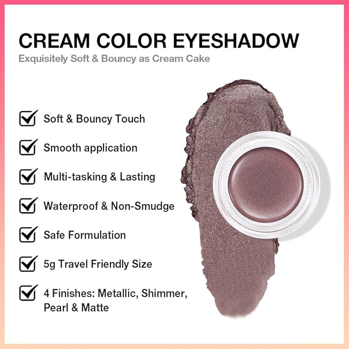 Cream Glitter Taupe Shimmer Metallic Eyeshadow Palette Makeup, Natural Single Mini Instant Holographic Eyeshadow For Older Women, Sombras Crema Para Ojos, Talc, Paraben & Cruelty Free, R04