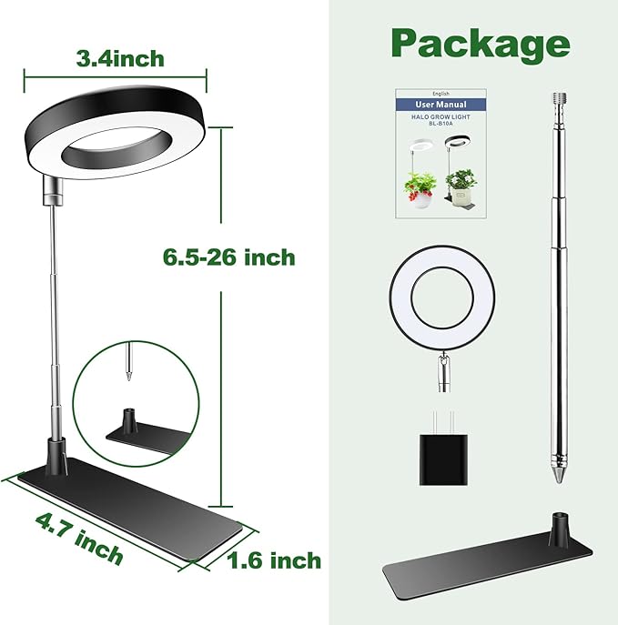 Plant Grow Light, 48LEDs Full Spectrum Grow Lights for Indoor Plants, Height Adjustable Grow Lamp with Base, 3 Optional Spectrums, 3/9/12Hrs, 10 Brightness, Ideal for Small Plants, 1 Pack