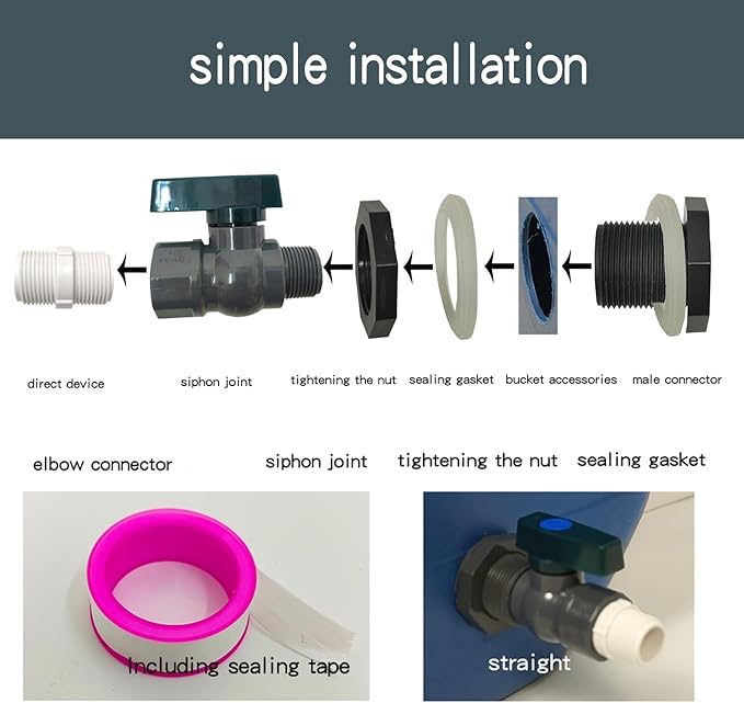 2 Pack rain barrel spigot kit, rainwater barrel diverter connector faucet kit - 3/4 inch water pipe repair kit for garden watering hose stop garden hose shut off valve rain barrel spigot kit diverter