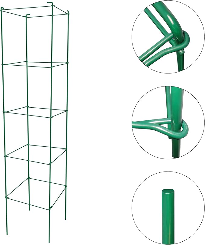 Tomato Cages 6 Packs 57 Inches (H) Plant Stand with 164 Feet Twist Ties, Heavy Duty Garden Plants Support for Tomatoes, Cucumber, and Other Climbing Plants (Green)