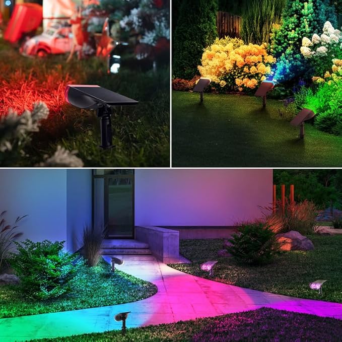 Linkind Solar Lights Outdoor Waterproof IP65, StarRay RGB Solar Spot Lights Outdoor, Color Changing Outdoor Solar Lights for Yard, Garden, Pathway, Easter Decor (Multicolor, 4 Pack)