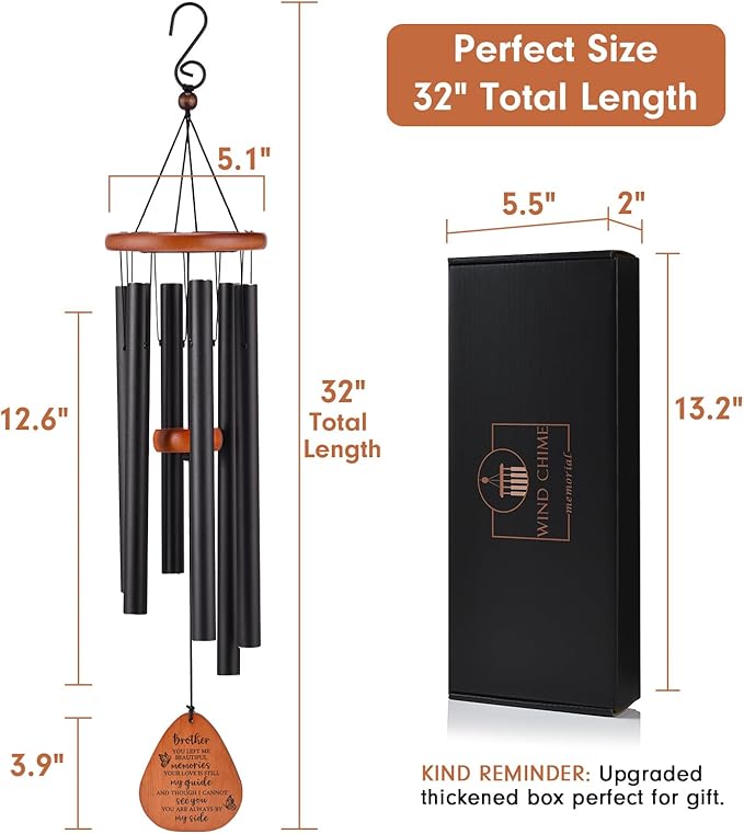 Memorial Gifts for Loss of Brother, 32" Memorial Wind Chimes for Loss of Brother Sympathy Gifts, Remembrance/Bereavement Gifts for Loss of Brother, Windchimes in Memory of Brother