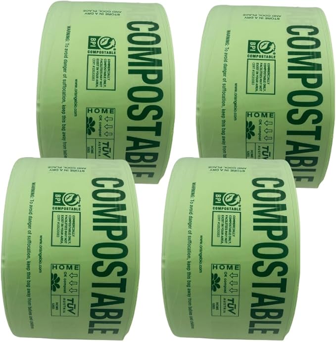 OrangeBio Certified Home Compostable Produce Bags, 2000 Count (4 rolls), 15 x 18 Inches, Hold Up to 15 Lbs, ASTM D6400, EN 13432, US BPI & Europe OK Compost Home Certified