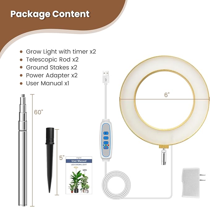 Grow Lights for Indoor Plants, Full Spectrum Plant Lights for Indoor Growing with 6/12/16H Timer, 3 Optional Spectrums, 5 Brightness, Height Adjustable 10"-65" Wood Grain Growing Lamp