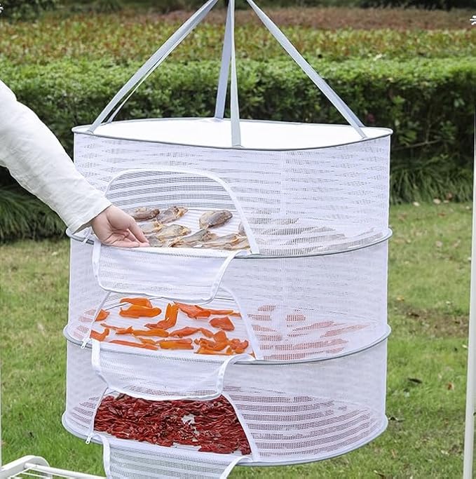 WALLBIG 2-Pack Herb Drying Rack,4 Layers Mesh Drying Rack,Hanging Herb Drying Rack with Zipper,Foldable Mesh Drying Rack with Hook for Herbs,for Outdoor Indoor (Black)