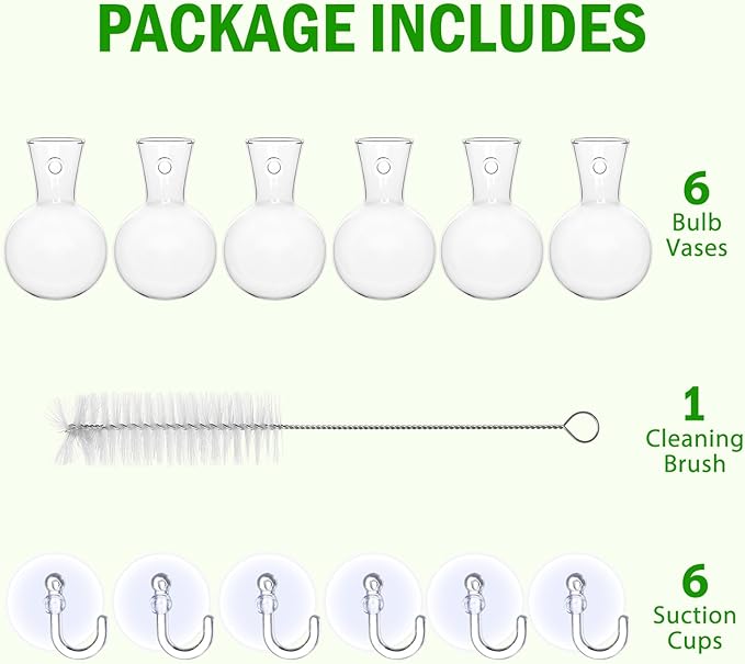 6 pcs Window Propagation Stations, Easy to Install Plant Propagation Bulbs with Suckion Cups, No Nails Wall Hanging Planter Propagation Station, Glass Plant Terrarium Vase
