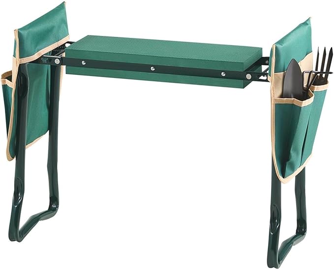 Garden Kneeler and Seat with 6" Thick EVA Pad,Folding Stool Bench,330 lbs Capacity,Dual Tool Bags,Ergonomic Handles for Seniors,Lightweight & Portable for Gardening,Weeding,Planting
