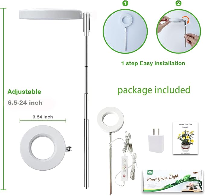 yadoker Plant Grow Light, LED Growing Light Full Spectrum for Indoor Plants,Height Adjustable, Automatic Timer, 5V Low Safe Voltage,Idea for Small Plant Light