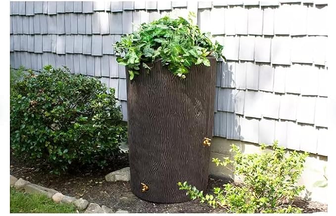 Decorative Rain Barrel with Wood Grain Texture, 90 Gallon Capacity,You can Plant an Array of Floral Arrangements, or Even a Small herb or Vegetable Garden. (Oak, 90 Gallon)