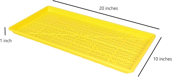 SUNPACK 10" x 20" Heavy Duty Mesh Plastic Seed Starting Tray, Yellow, 1" - Ensures Water Drainage and Aeration, Perfect for Greenhouses or Indoor Gardening