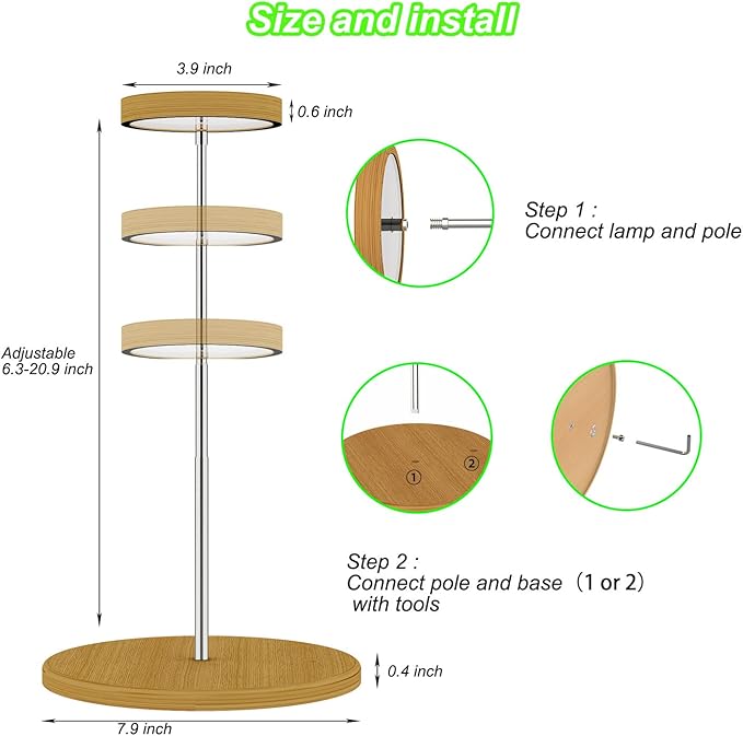 Plant Grow Light for Indoor Plant,Bamboo Mini LED Grow Light Garden,Height Adjustable,Automatic Timer with 8/12/16 Hours