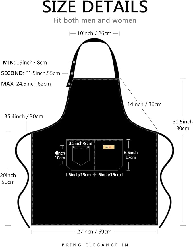 Adjustable Button Apron for Women Men Artist Painting Pottery Garden Cooking Kitchen Chef 3 Pockets Waterproof M-XXL
