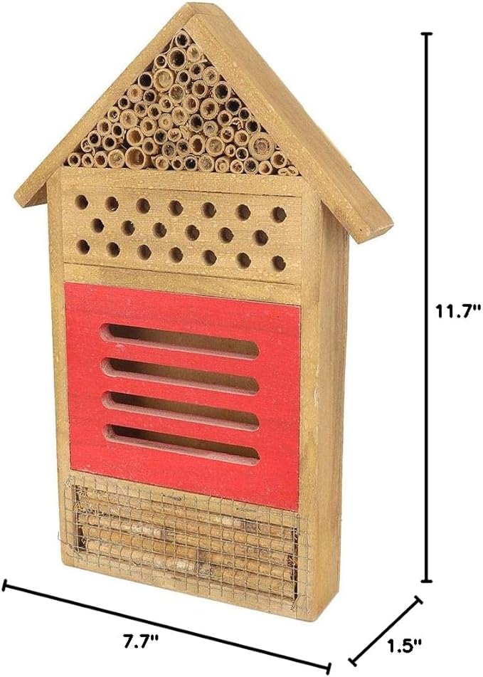 AUNMAS Wooden Bee House, Attracts Pollinators with Tubular Tunnels, Durable Platane Wood Garden Decor, 19.5x3.8x29.8cm Humidity for Bees