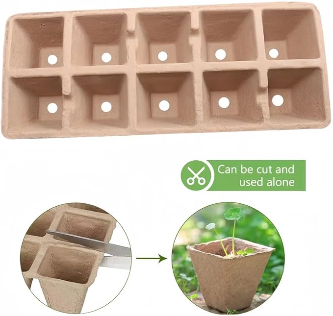 580 Cells Seed Starter Tray 58 Packs Biodegradable Peat Pots Germination Trays Organic Seed Starting Trays kit with 58 Labels 2 Transplant Tools