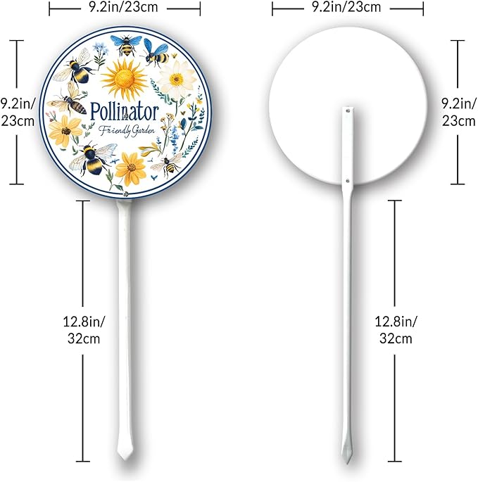 Garden Signs Pollinator Friendly Garden Sign with Stake Outdoor Aluminum Yard Sign Rustproof Aluminum Metal Sign Fade Resistant Lawn Decoration for Outdoor 9.2x9.2inch