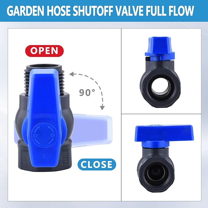 2 Pack 3/4 Inch Rain Barrel Spigot Kit, PVC Garden Hose Shut Off Valve with Bulkhead Fitting, Rain Barrel Diverter Kit for Water Tanks, Aquariums, Garden Barrel