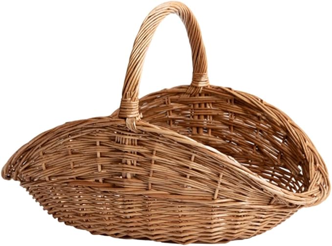 MYCENSE Wicker Picnic Storage Basket with Handle, Empty Picnic Baskets, Sturdy & Versatile Harvest Basket for Camping, Beach, Park, Halloween, E 45x30x30cm