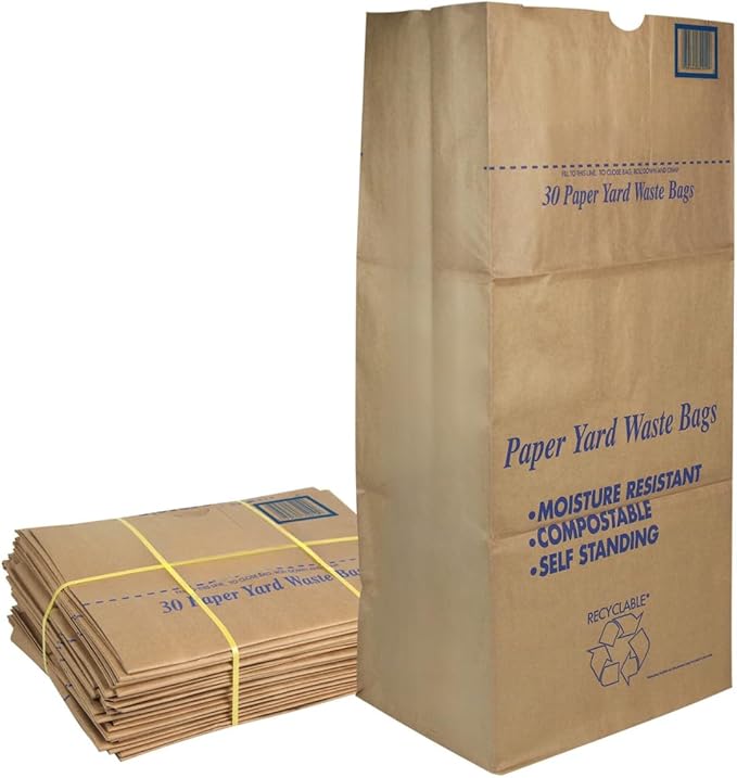 30 Gallon Lawn & Leaf 2-Ply Heavy-Duty Yard Waste Compost Refuse Paper Bags with Necessia Gardening Gloves, Eco-Friendly, Tear Resistant, Self Standing, Biodegredable, Made in USA, 30 Count