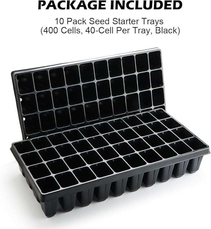 10 Pack 40 Cell Seed Starter Trays - Extra Deep 3.9" Plastic Nursery Trays, 20" x 10",Fits Standard 1020 Flats, for Planting Seedlings, Propagation, Seed Germination and 1020 Flats Inserts