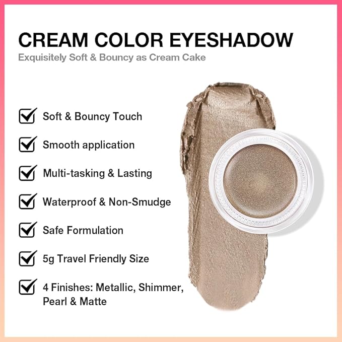 Cream Glitter Caramel Shimmer Metallic Eyeshadow Palette Makeup, Natural Single Mini Instant Holographic Eyeshadow For Older Women, Sombras Crema Para Ojos, Talc, Paraben & Cruelty Free, 710