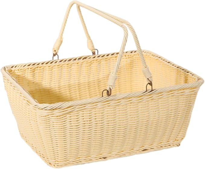 MYCENSE Wicker Picnic Storage Basket with Foldable Handle, PP Woven Empty Picnic Baskets, Sturdy Iron Wire Frame, Versatile Harvest Basket for Camping, Beach, Park, Halloween, B 45x35x20cm