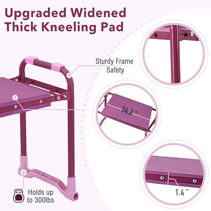 Colwelt Garden Kneeler Upgraded, Gardening Kneelers Stool with Rugged & Sturdy Steel Frame, Garden Seat and Kneeler Bench with Tool Pouch, EVA Foam Pad Protects Your Knees(Purple)