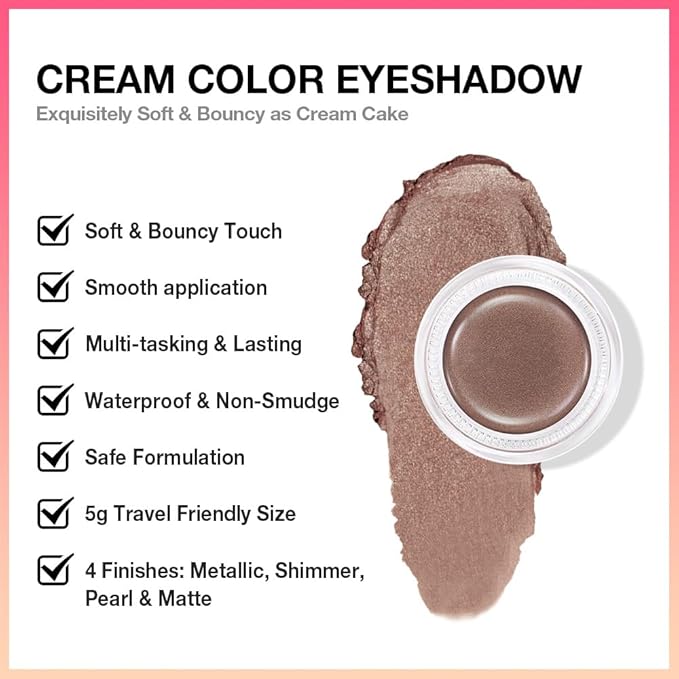 Cream Glitter Bronze Shimmer Metallic Eyeshadow Palette Makeup, Natural Single Mini Instant Holographic Eyeshadow For Older Women, Sombras Crema Para Ojos, Talc, Paraben & Cruelty Free, 20