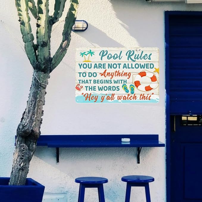 Funny Pool Signs Pool Decorations Outdoor Pool Rules Sign Pool Deck Decor Pool Metal Signs Pool Patio Accessories For Beach, Home, Bar, Pool Deck, And Backyard Wall Decoration 8 X 12 Inches