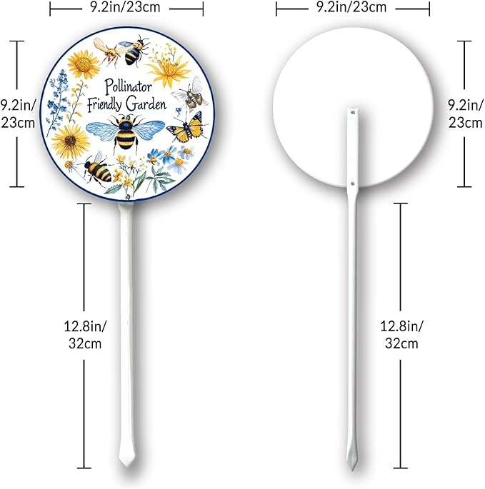 Garden Signs Pollinator Friendly Garden Sign with Stake Outdoor Aluminum Yard Sign Rustproof Aluminum Metal Sign Fade Resistant Lawn Decoration for Outdoor 9.2x9.2inch