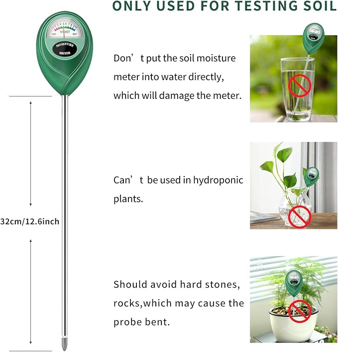 Soil Moisture Meter, 2 Pack Long Probe Soil Moisture Monitor for House Plants, Soil Hygrometer Moisture Sensor for Indoor & Outdoor, Garden, Farm, Lawn Plant Care, No Battery Needed(Green)