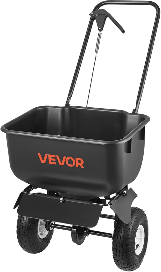 VEVOR Push Lawn Spreader, 12ft Spreading Width, Broadcast Spreader with 80lbs Load Capacity & 10 in All-Terrain Tires, Walk-Behind Garden & Lawn Broadcast Spreaders for Seed Fertilizer, Salt Ice Melt