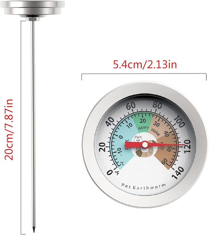 Soil Thermometer, 20Inch Stem, Waterproof, for Seeding and Transplanting Garden Temperature Measurement 10~76°C, Earthworm regular st