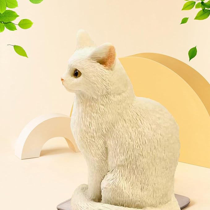 Cat Resin Outdoor Tree Sculpture Gift Garden Terrace Lawn Outdoor Cat Statue (White)