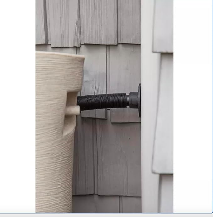 50-Gallon Impressions Corsican Rain Barrel with Diverter Kit, Light Gray Textured Finish, Dual Brass Spigots, Downspout Connection