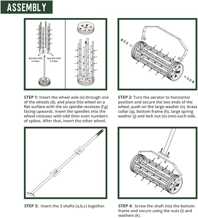 Colwelt Spike Lawn Aerator, Heavy Duty Rolling Lawn Aerator, Garden Yard Rotary Push Lawn Aeration with 49inch Steel Handle