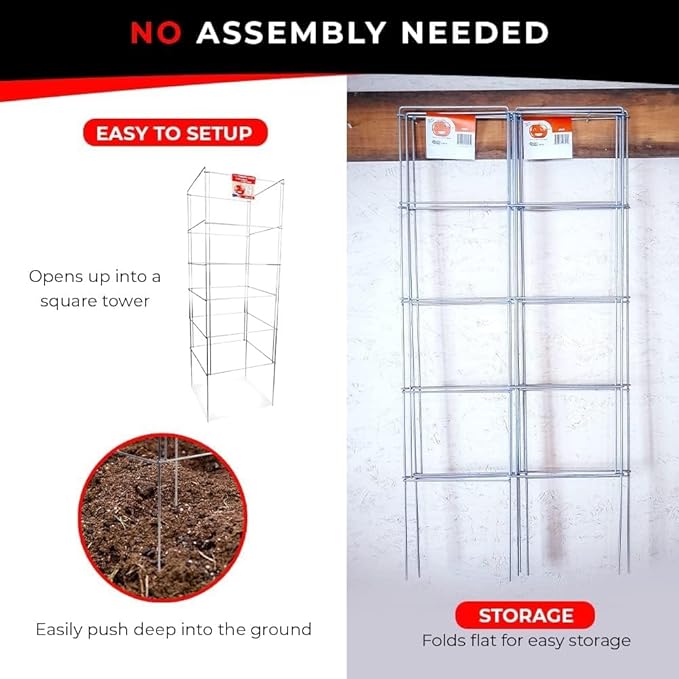 Cedar Ridge Square Foldable Potted Vegetable Cage – Heavy-Duty Plant Support for Containers & Small-Space Gardens – Ideal for Tomatoes, Peppers & Climbing Plants. Made in USA (9x40) – 3-Pack