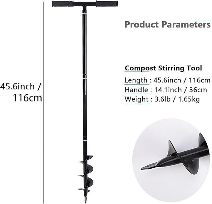 Compost Stirring Tool 45.6 inch Compost Turning Tool Outdoor Manual Composting Bar Compost Turner Aerator Accessories Outdoor Turner and Mixing Tool