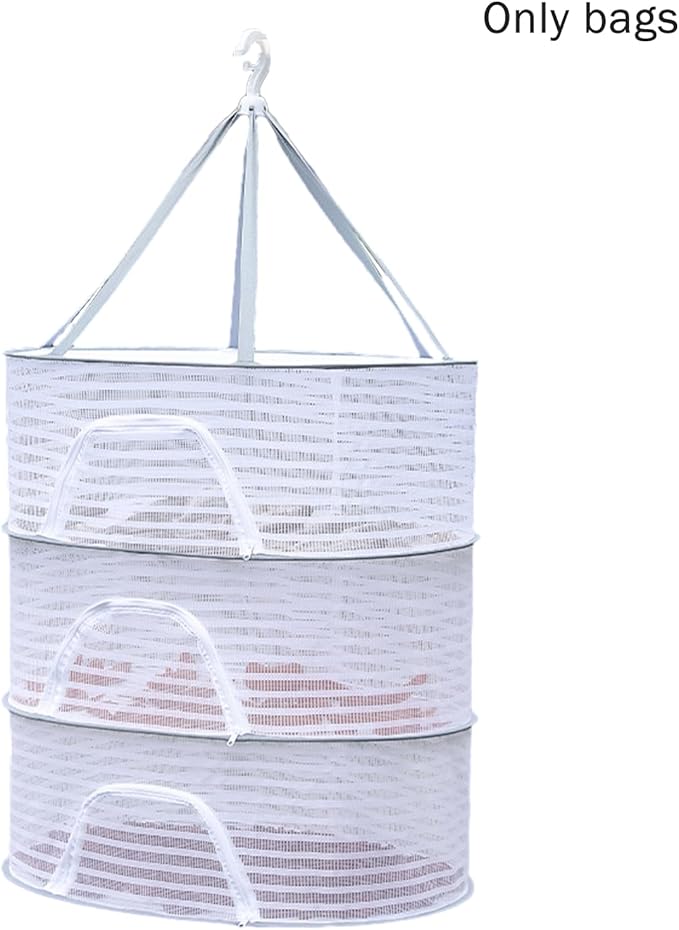 Herb Drying Rack, 3 Layer Foldable Hanging Mesh Net with Zipper, Outdoor Drying Rack Mesh Dryer for Drying Herb Vegs Fruits Bud Plants(Size:M)
