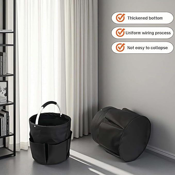 Foldable Storage Basket, Black Oxford Fabric Multi-Pocket Collapsible Basket with Handles:Portable Picnic,Beach,Garden Harvest,Market Shopping Basket,Home Storage,Bathroom Organizer Travel