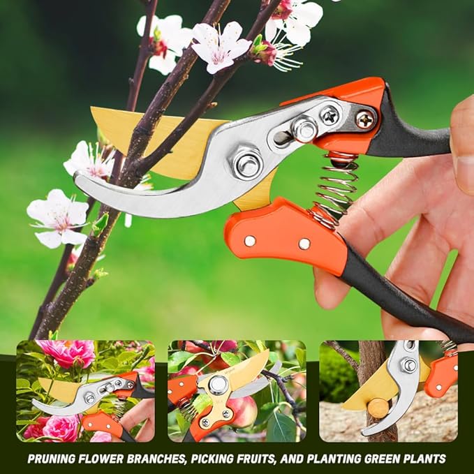 Garden Shears, Sharp Japanese SK5 Steel Blade Effortlessly Prunes 1/4" Branches, Hand Pruners Heavy Duty Professional Bypass, Garden Scissors & Flower Trimmers (golden)