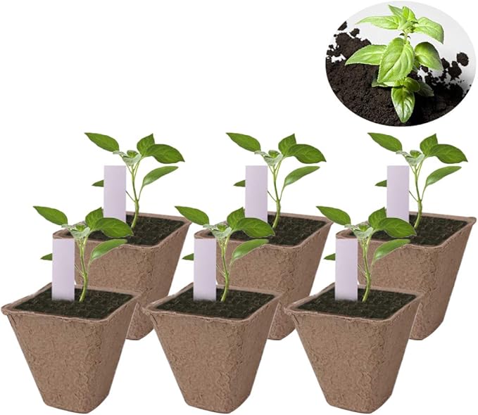 200 Pack 3.15" Square Biodegradable Peat Pots Plant Seedling Saplings & Herb Seed Starters Kit with 200 Pcs White Plastic Plant Labels