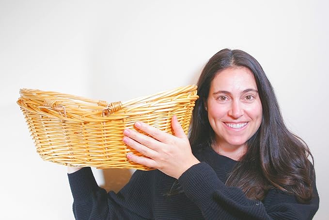Wald Imports - Medium Light Brown Hand Woven Wicker Basket for Storage with Handles - Woven Basket - Wicker Baskets for Picnics, Easter, Organizing, and More (17 x 6.5 inches)