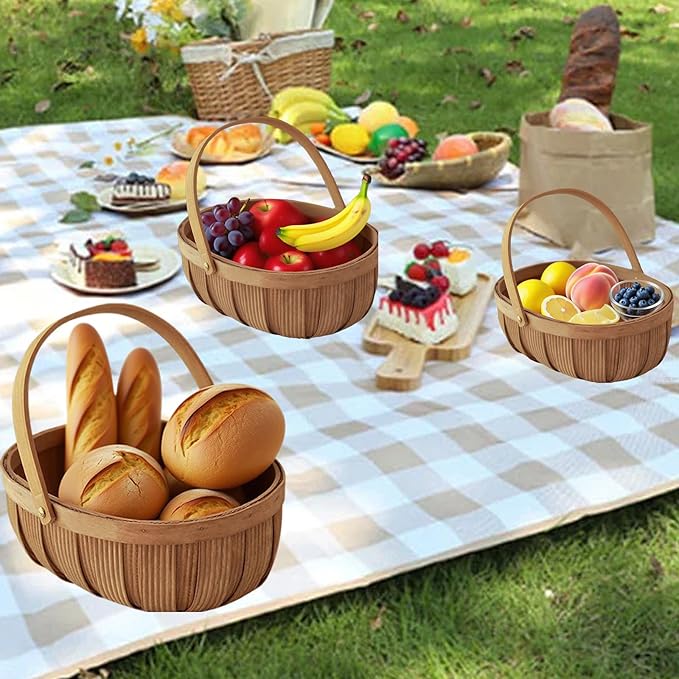 3Pack Harvest Basket, Garden Baskets with Handles, Handmade Woven Fruits Vegetable Storage Serving Holder, Gift Packing Woven, Flower Girl
