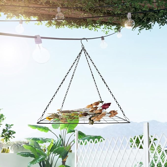 2 Set Garlic & Herb Drying Rack, Hanging Black Metal Mesh Dryer for Onions Herbs and Plants Flower Drying, Space-Saving Storage Rack for Garden, Kitchen Indoor & Outdoor Use (13.8'' x 13.8'')